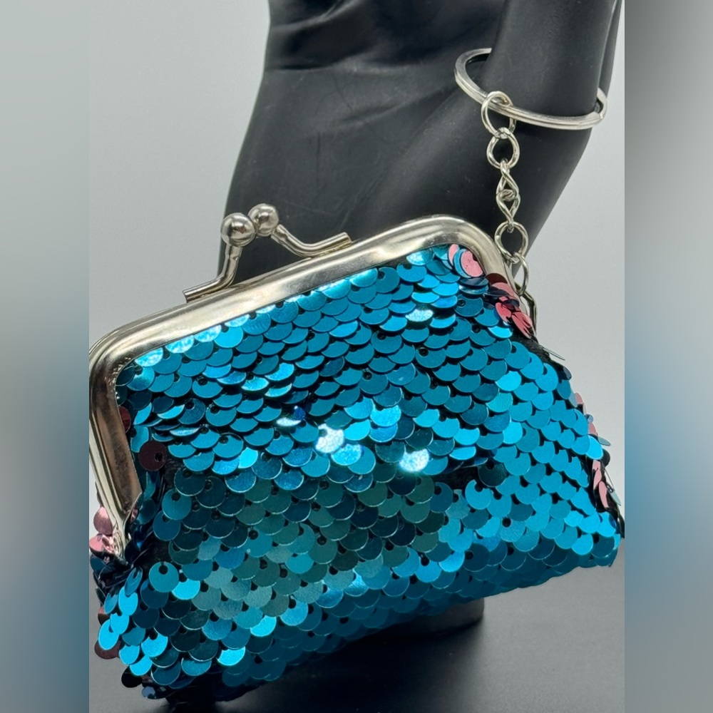 Mini Sequin Glitter Kiss Lock Change Purse, Hangable Lipstick Storage Bag